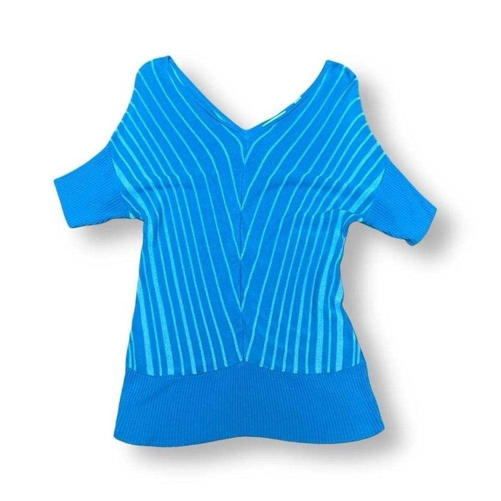 Bright Blue Dolman Sleeve Off Shoulder Stripe Top Y2k 2000s Neon Medium